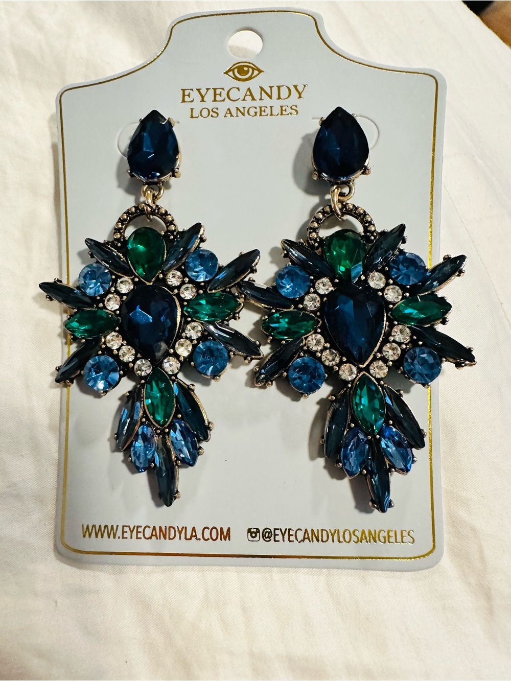 eye candy Blue and Green Crystal Floral Drop Earrings